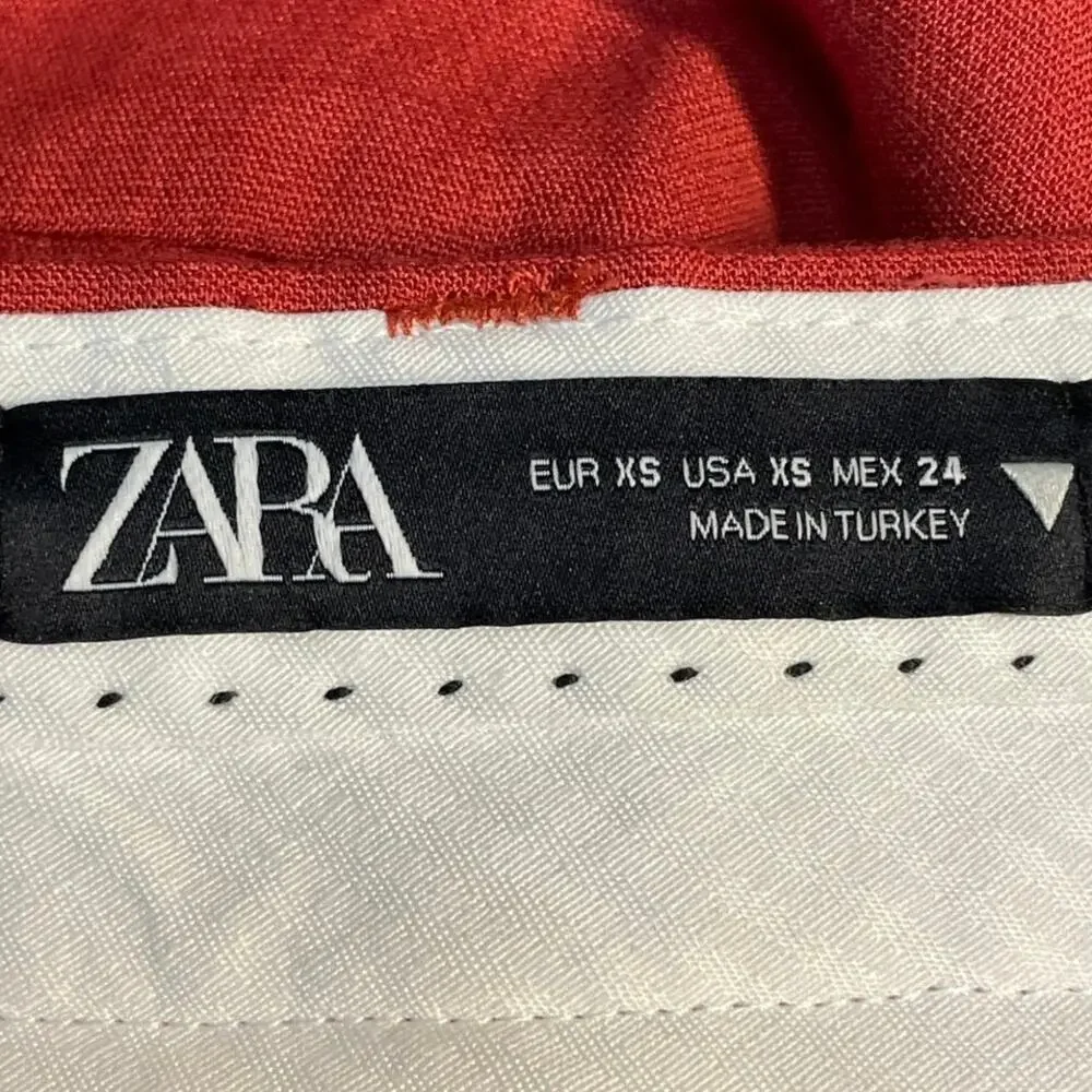 Zara Women's Red Linen Sleeveless Button Up Vest Trousers Pants 2 Piece Set XS